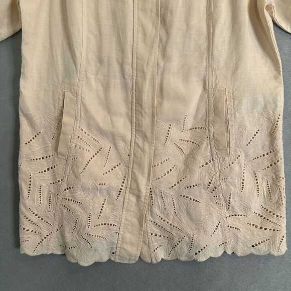 Chicos Blouse Shacket Women Sz 2 Large Linen Short Sleeve Full Zip Breathable - Picture 8 of 16